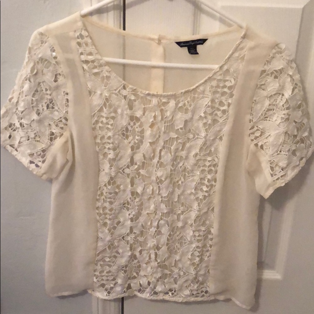 AE super sweet sheer button down back blouse sz M